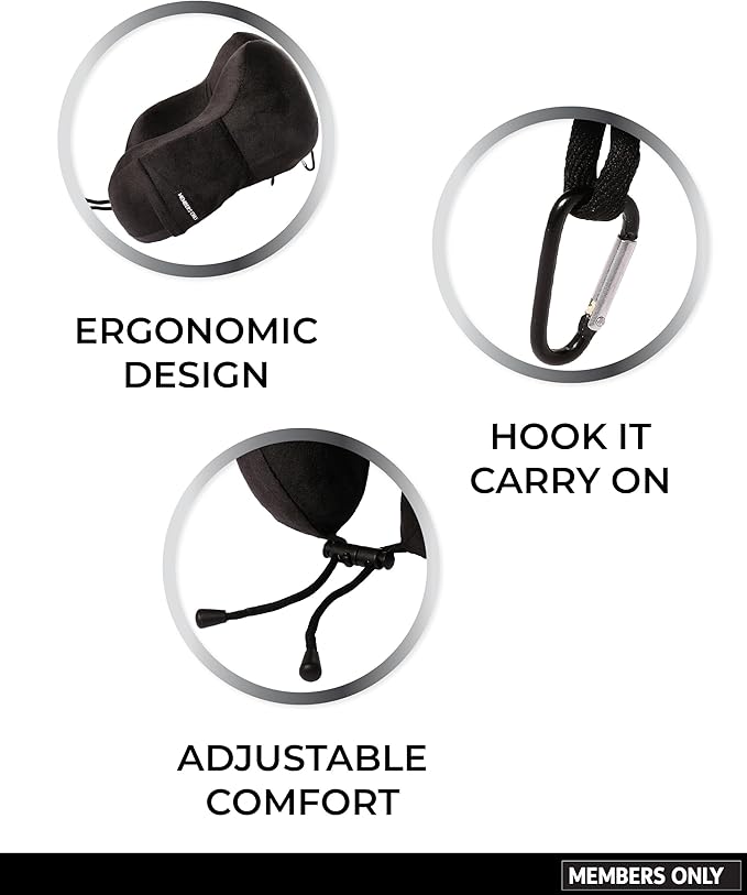 Members Only Black Neck Pillow for Traveling - Travel Pillow for Airplanes, Cars, Trains - Plane Travel Essentials
