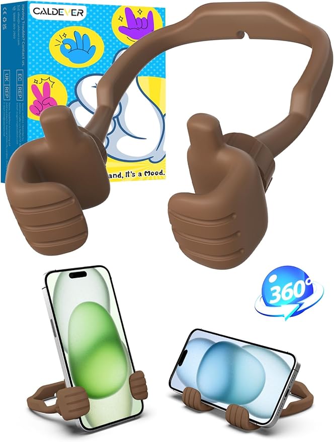 Gifts for Teens Boys Men Him Cell Phone Holder: Patented Thumbs Up Phone Stand Funny Gifts for Adults Kids Teenager Husband Friend Coworkers Phone Accessories Stocking Stuffers Cool Gadgets Brown