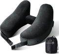 Sunany Travel Neck Pillow for Airplane Pillow Comfortably Supports Head, Neck and Chin, Inflatable Travel Pillow with Soft Velour Cover and Portable Drawstring Bag (Black) (Black, H)