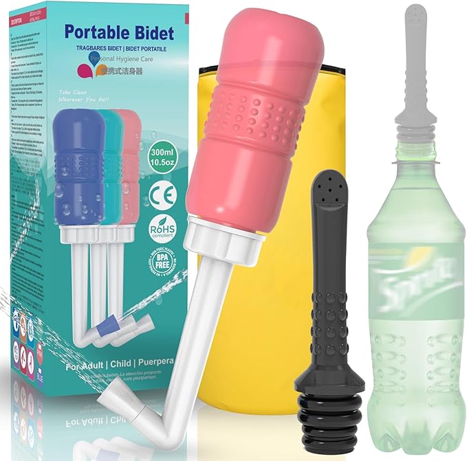 2PCS-Pack Travel Bidet Bottle Pink+ Black Backpacking Bidet Camping Bidet, 300ml Portable Bidet ,10.6oz Peri Bottle - Vaginal Cleaning, Recovery, Hospital Labor and Delivery Essentials