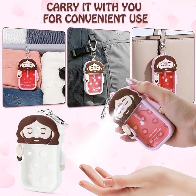 Silicone Case Compatible with Touchland Hand Sanitizer Spray, Touchland Case with Keychain, Protective Case for Power & Glow Mist 1 FL Oz/30ML, Sanitizer Spray Accessory for Mother‘s Day(Pink&White)