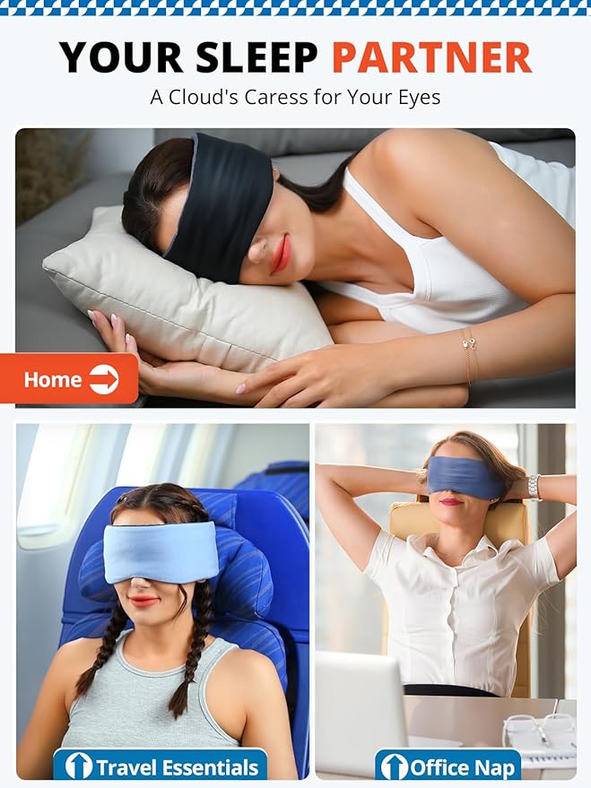 SARISUN Sleep Mask, Eye Mask for Sleeping, Upgrade Ultra-Soft Blackout Eye Cover for Women Men, Wider Adjustable Strap for Side Sleeper, Travel, Nap, Yoga, Relief Eye, Blue