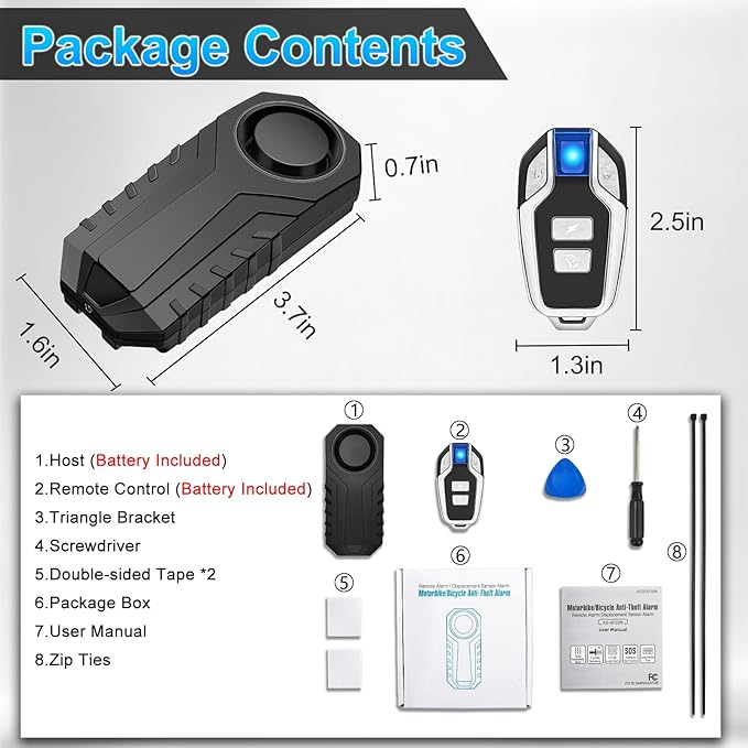 Bike Alarm with 2Remotes, USUPERINK 113dB Bike Alarm Wireless Vibration Motion Sensor for Electric Bike Motorcycle Golf Car Trailer Mailbox Garage Door IP65 Waterproof Home Security Bike Accessories