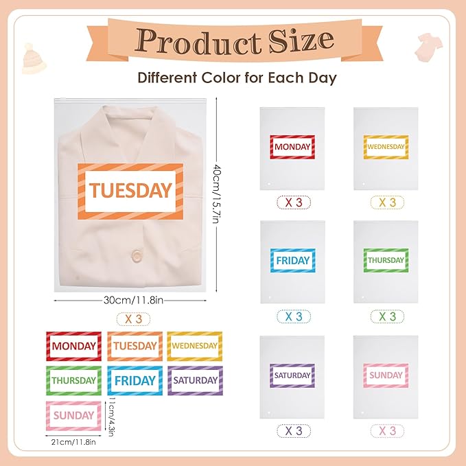 Packing Cubes Kids and Baby Travel Organizer Pouches, Suitcases and Luggage Travel Bags for Boys and Girls Summer Camp, Cruise, and Family Vacations, Days of Week