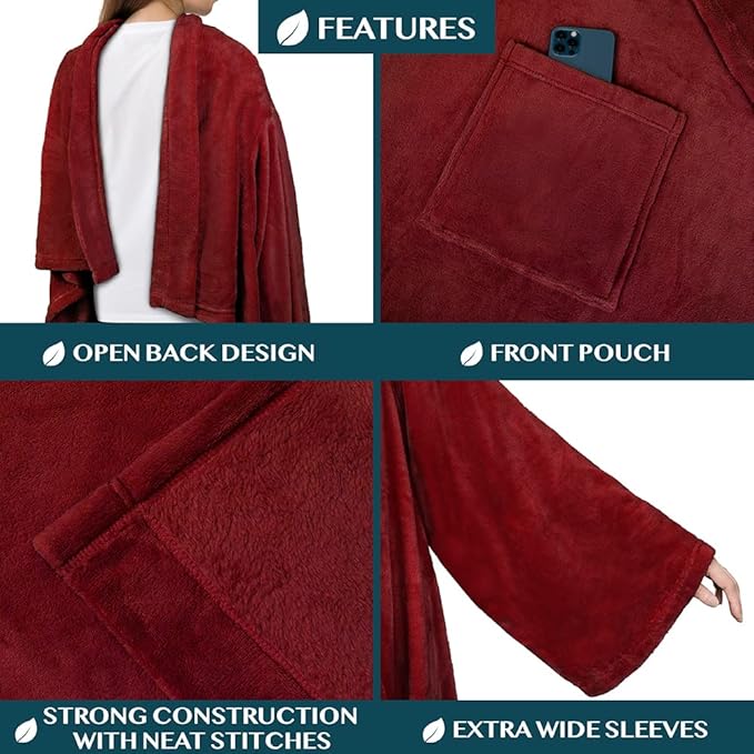 PAVILIA Wearable Blanket with Sleeves for Adult Women Men, Cozy Fleece Warm Wrap Throw with Arms, Gifts for Christmas, Wife