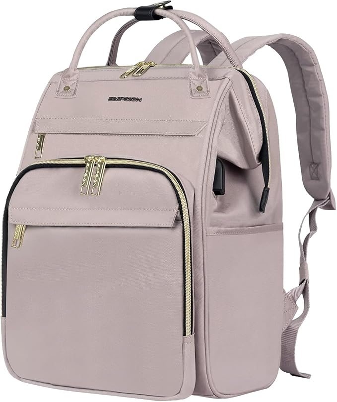 EMPSIGN 15.6 Inch Laptop Backpack for Women, Computer Travel Business Work Bag, Water Repellent College Casual Daypack with USB Port, Dusty Pink