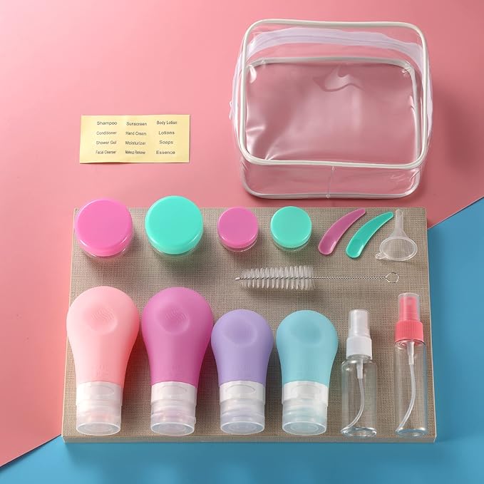 Gemice 16 Pack Travel Bottles Set for Toiletries, TSA Approved Travel Size Containers Leak Proof Silicone Squeezable Travel Accessories 2oz 3oz for Shampoo Conditioner Lotion Body Wash