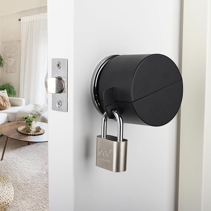 Door Knob Lockout Device with Padlock,Cover to Disable The Doorknob, Prevents Turning of Door Knob and Access to Keyhole, Prevents Operating The Knob,Black