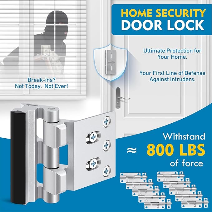 4 Pack 800 lbs Door Reinforcement Lock – Child Proof & Anti-Kick Security Locks for Whole Home Safety – Easy Install Anti-Kick Lock for Inward Doors – Prevents Forced Entry & Unauthorized Access