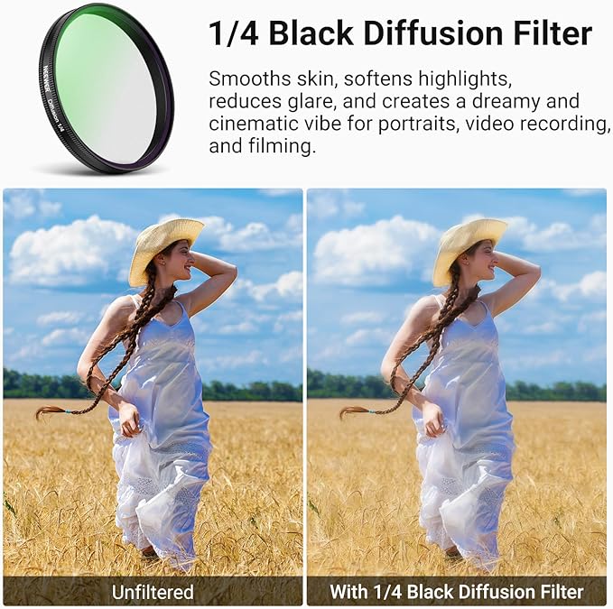 NEEWER Filter Set Compatible with DJI Osmo Action 6 Only, 5 Pack CPL + ND 32 + UV + LPR + Black Diffusion 1/4 Multicoated HD Optical Glass Snap On Lens Filters, Action Camera Accessories, FL-B4