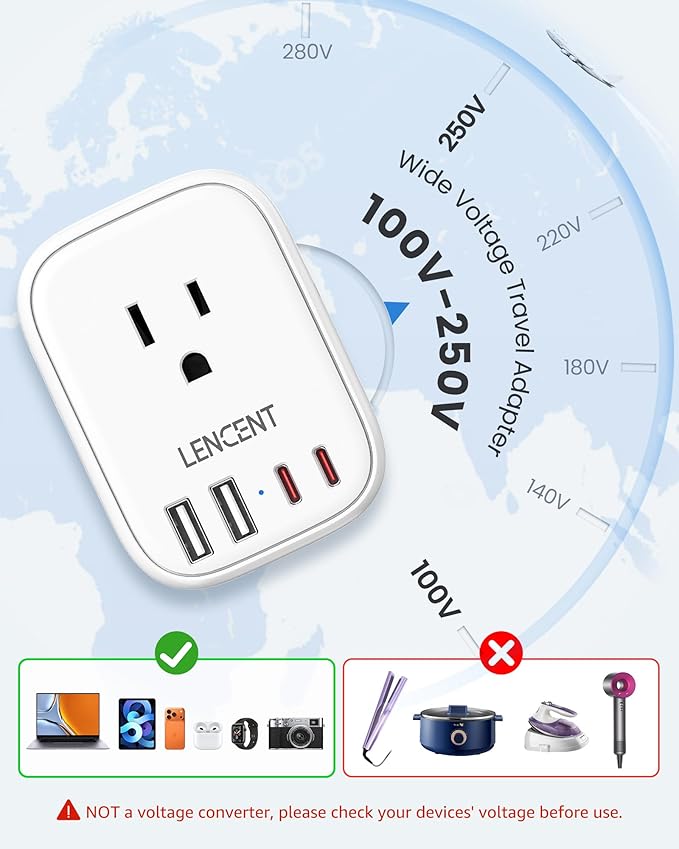 LENCENT Type C and Type D G Universal Travel Adapter Kit, International Power Plug Adapter for Europe UK Maldives Italy Ireland Scotland Dubai Singapore India Sri Lanka Tanzania Zanzibar Kuwait Nepal