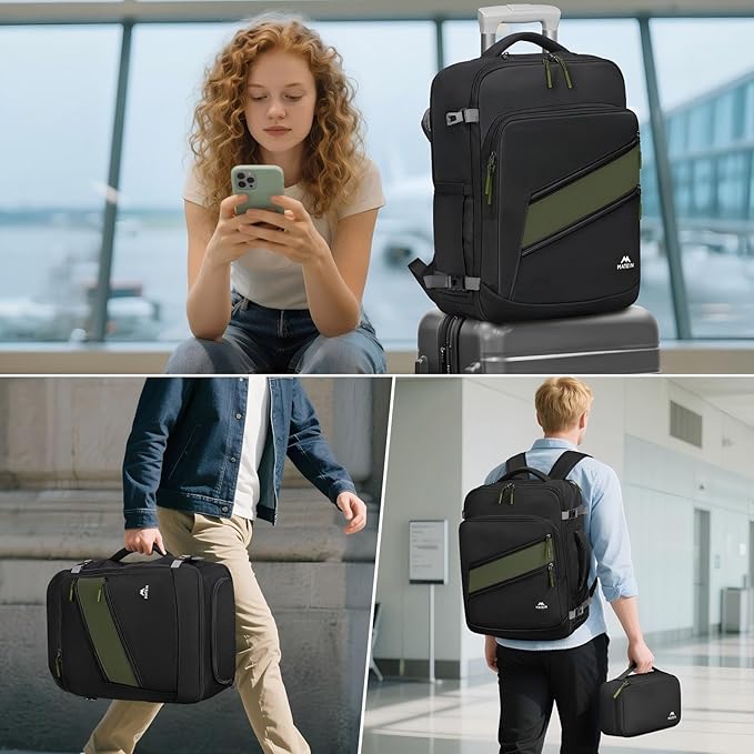 MATEIN Carryon Backpack for Travel with Tech Organizer, Lightweight Frontier Personal Item Bag with Shoe Compartment for Flight Essential, 17 inch Travel Laptop Backpack Airline Approved for Weekender