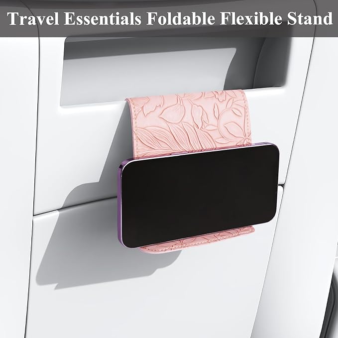 Airplane Travel Essentials for Flying Flex Flap Cell Phone Holder & Flexible Tablet Stand for Desk, Bed, Treadmill, Home & in-Flight Airplane Travel Accessories(1-Carved Pink)
