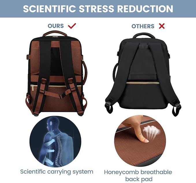 LOVEVOOK Travel Backpack For Women,50L Carry On Backpack Flight Approved,TSA Personal Item Travel Bag Fits 18 Inch Laptop,Business Weekender Overnight Daypack with Toiletry Bag and Cube,White brown
