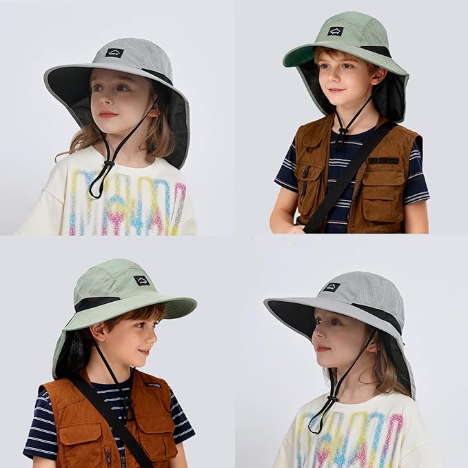 Outdoor Kids Sun Hat with Neck Flap UPF 50+ Quick Dry Beach Hats for Baby Boys Girls Age 2-12 Years Adjustable