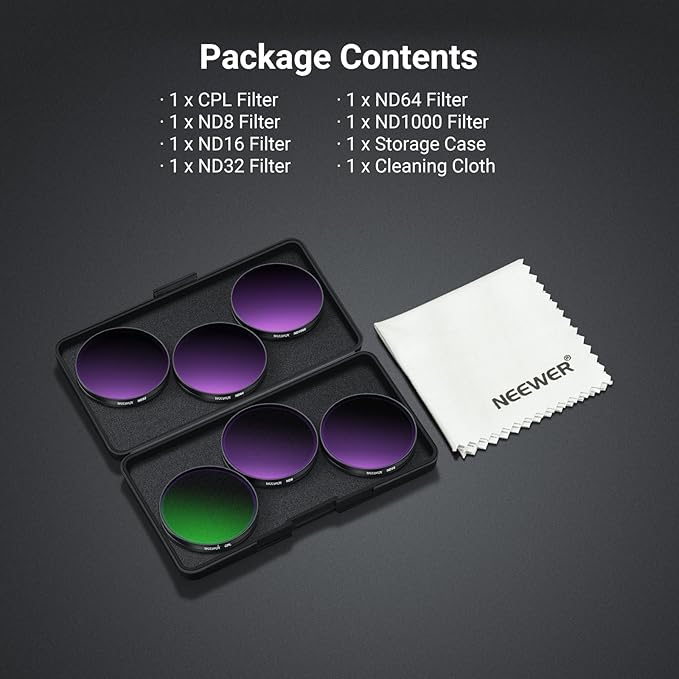 NEEWER CPL + ND Filter Set Compatible with DJI Osmo Action 6 Only, ND8/16/32/64/1000 Adjustable Circular Polarizing Lens Filters, Snap On Multicoated HD Action Camera Photography Accessories, FL-B2