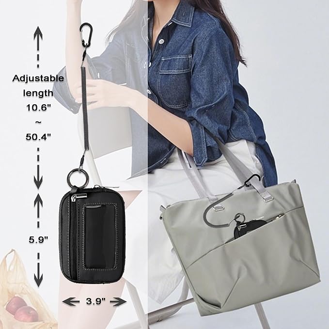 Prime Comfort Small Zip Wallet with Anti - Loss Tether, ID card package Holder, Student daily wallet, card bag, ID bag Holder (With Tether-Black)