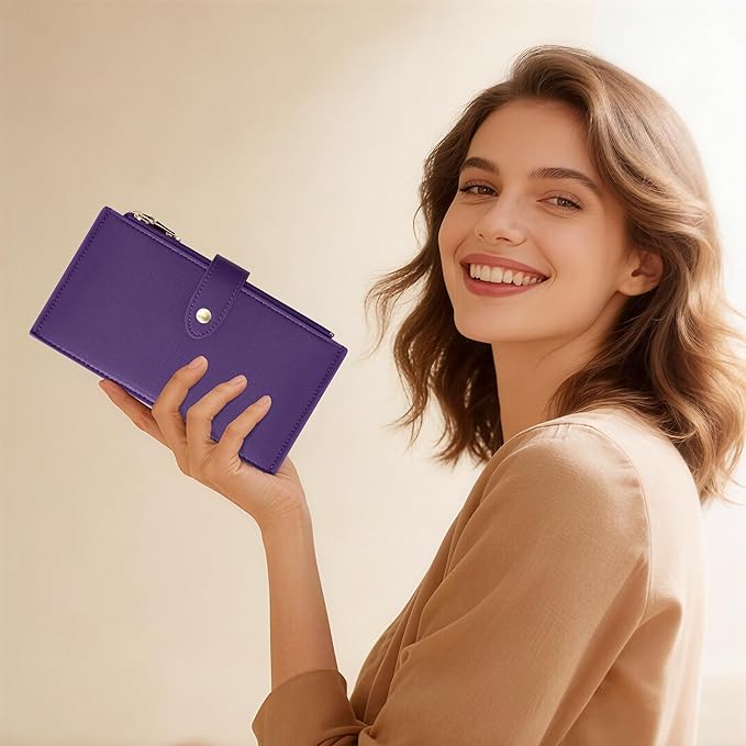 Travelambo Leather Wallets for Women Slim RFID Blocking Bifold Credit Card Holder Wallet