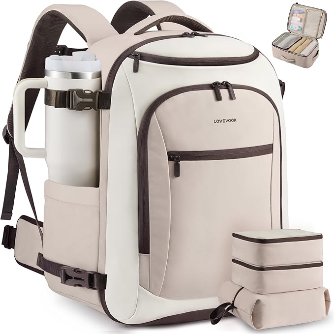 LOVEVOOK 40L Travel Backpack for Women & Men,Airline Approved Carry On Backpack with 3 Packing Cubes,TSA Waterproof Personal Item Bag,Weekender Overnight Essentials Backpacks fits 18" Laptop