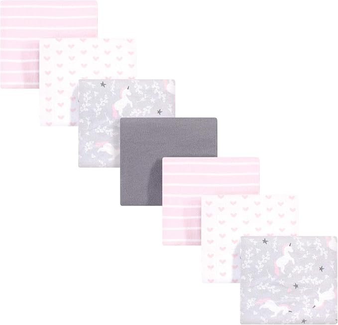 Hudson Baby Unisex Baby Cotton Flannel Receiving Blankets Bundle, Whimsical Unicorn, One Size