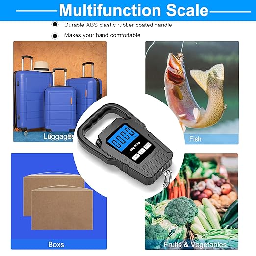 Digital Fish Scale Hanging Scale Fishing Scale, SKEAP 110lb/50kg Luggage Scale,Fish Weighing Scale, Upgrade Large Handle & Backlit LCD Display, Black,Fishing Gifts for Men,Black