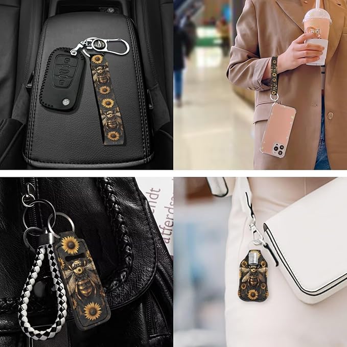 Suobstales 3Pcs Travel Bottles Keychain Holder Set,Travel Bottle Sleeves+Neoprene Chapstick Holders+Lanyard Keychain