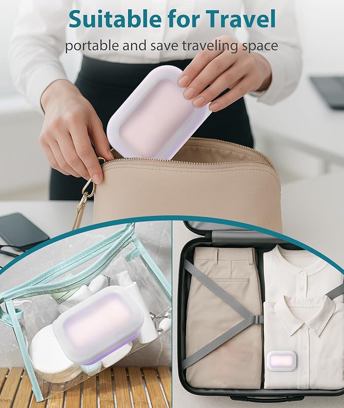 Quatish Compact Leakproof Travel Soap Case, Silicone Soap Box with Draining Layer, Enhanced Soap Container, Suitable for Camping, Gym, Bathroom, Outdoor Essentials, Purple