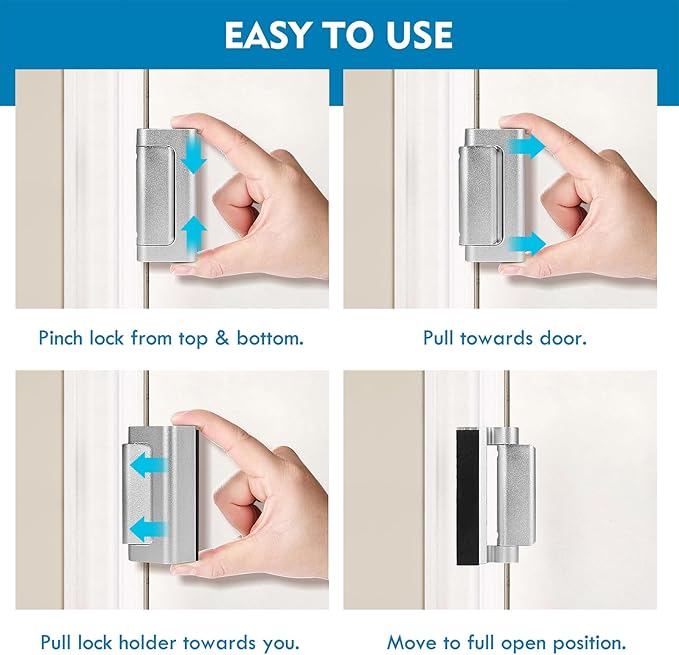 3-Pack Home Security Door Reinforcement Lock, Child Proof Door Lock for Front Doors, 800 lbs Force Resistance, Easy Install for Inward Swinging Doors, Ideal for Kids Safety, Solo Residents