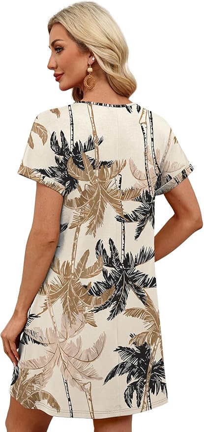 WIHOLL Summer Dresses for Women with Sleeves Midi Dress Button Down Beach Vacation Casual Dresses Fashion Clothing