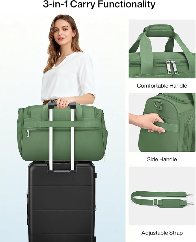 MILADA Carry On Luggage Bags for Travel Lightweight Personal Item Travel Bag Foldable Large Duffle Bag for Travel Tote Overnight Bags for Women Mens Weekender Bags, Forest Green