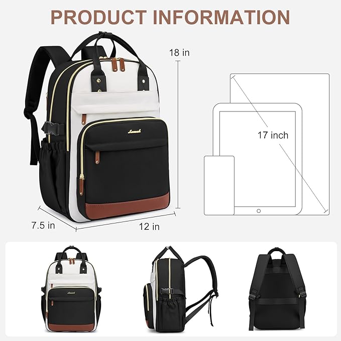 Laptop Backpack for Women Bag: 17 inch Backpacks with Pouch Pocket for Large Capacity Cup Travel Waterproof Bookbag Anti-theft College Casual Work Book Bags for Teacher Nurse Black Beige