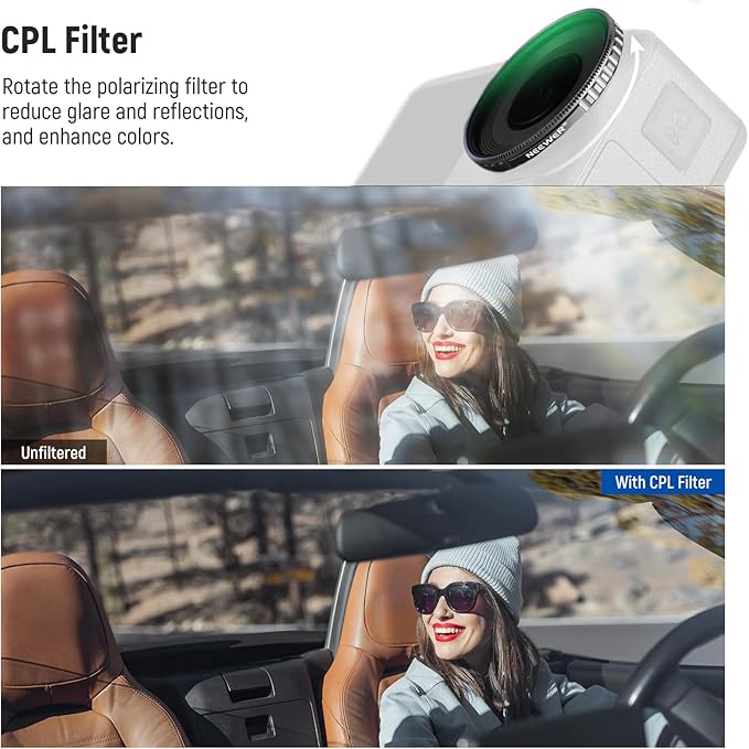 Neewer CPL & ND Filter Set Compatible with DJI Osmo Action 4/Action 5 Pro (4 Pack), Screw On CPL + ND8 + ND16 + ND32 Filter Kit Action Camera Accessories Multicoated HD Optical Glass, FL-A12