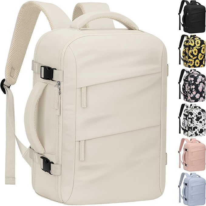 Tenot Large Travel Backpack for Women Personal Item for Airlines17 Inch Laptop Backpack College Business Work Weekender Hiking Travel Essentials Womens Travel Backpack Beige
