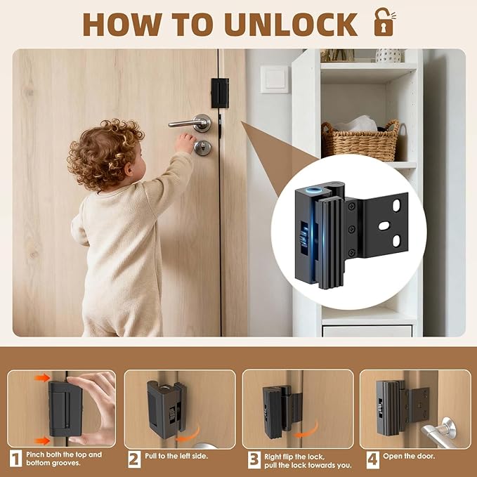 Portable Door Lock, Door Reinforcement Lock, Portable Door Lock for Travel - No Drilling, Interior Doors for Apartments, Hotels, bedrooms (1, Black（Drilling）)