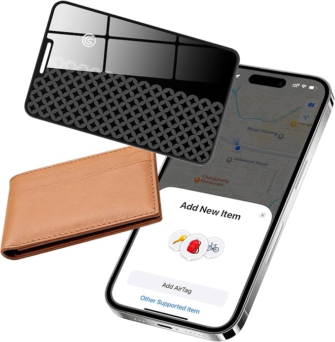 Trendia Compatible with AirTag Wallet Tracker, Smart Card Finder, Apple MFi Compatible (iOS Only), App Controlled Anti Loss GPS Tracker, IP68 Waterproof, Item Locator for Luggage Tags, Purses, Grey
