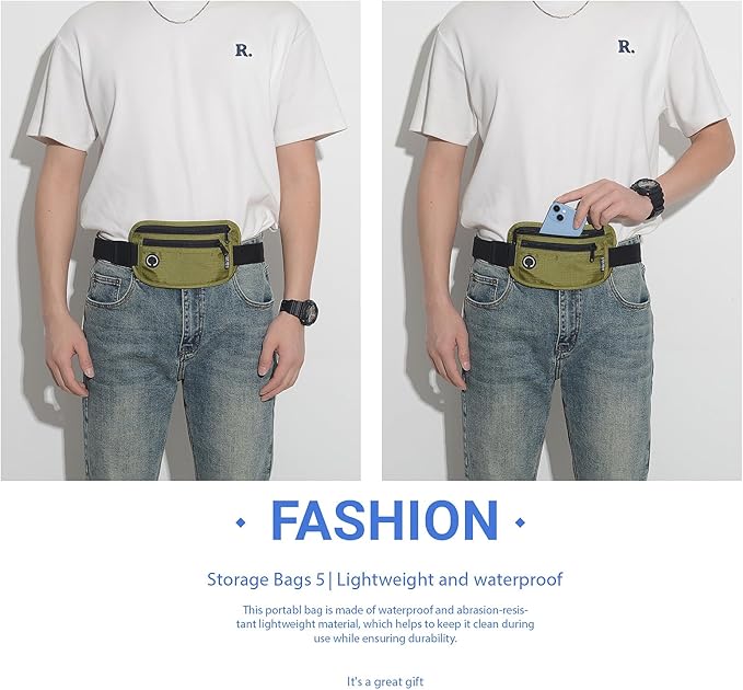 Slim Money Belt for Travel - Anti-Theft Hidden Passport Holder Waist Wallet with Secure Pouch for Cash, Credit Cards & Phone Safe (Small Olive-green)