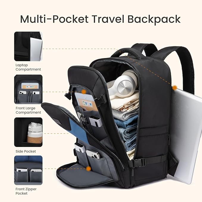 LOVEVOOK Travel Backpack,Expandable 50L Extra Large Travel Backpack for Men & Women,Carry on Backpack for Airplanes with 2 Packing Cubes, TSA Personal Item Travel Bag fits 18 inch Laptop
