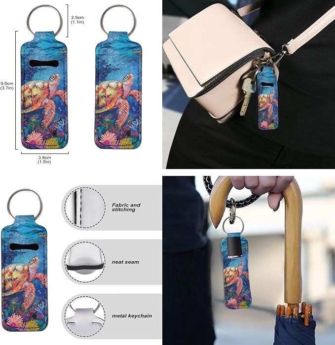 Suobstales 3Pcs Travel Bottles Keychain Holder Set,Travel Bottle Sleeves+Neoprene Chapstick Holders+Lanyard Keychain