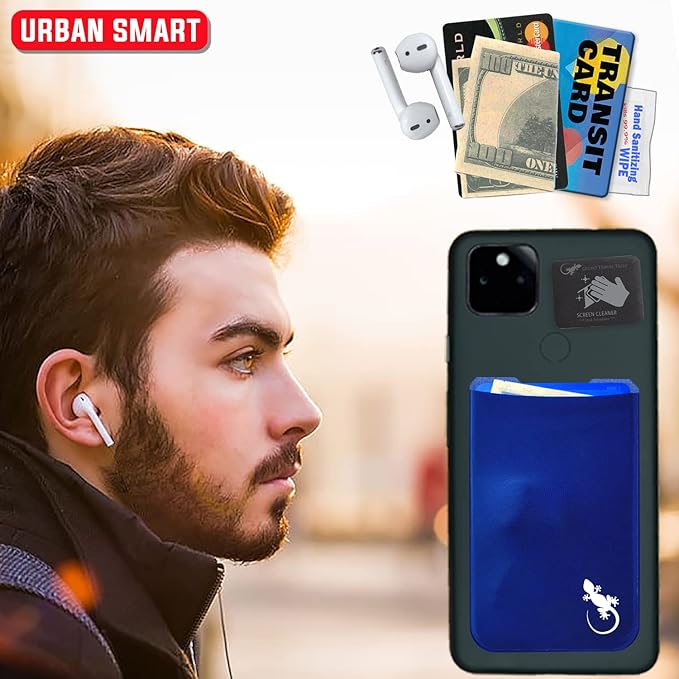 Phone Wallet - Adhesive Card Holder - Cell Phone Pouch - Stick on Lycra Pocket by Gecko - Carry Credit Cards and Cash
