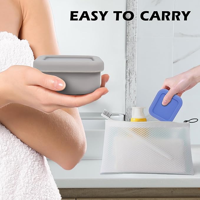 AIDIMMING Small Leakproof Silicone Travel Soap Case & Shampoo Bar Holder | for Travelers & Gym, Camping, Airplane Essentials | Perfect for Kitsch & Dove & Round Soap Bar Compatible (Deep Blue)