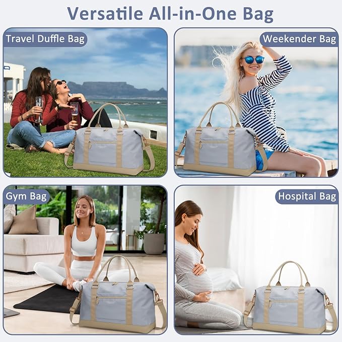 ELONGRIVER Travel Duffle Bag for Women, Weekender Bags,Hospital Bag for Labor Delivery,Lightweight Tote Duffel Overnight Bag with Luggage Sleeve,Airplane Travel Bags with Toiletry Bag,Large,Light Blue