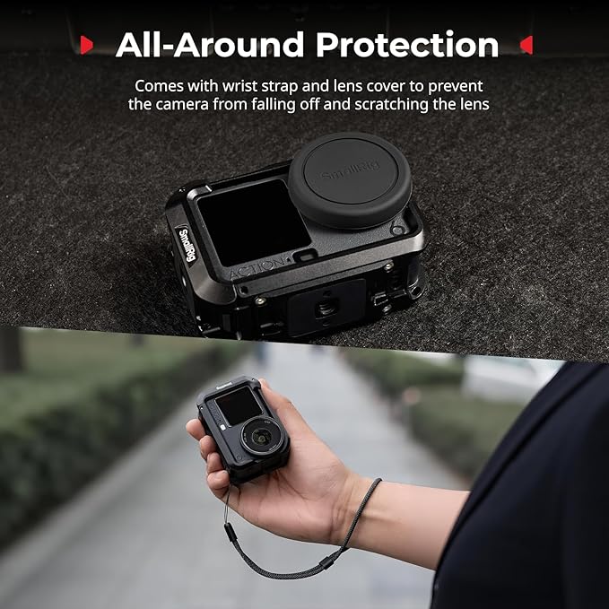 SmallRig Cage for DJI Osmo Action 6 (Advanced Edition), Aluminum Alloy Camera Cage with Cold Shoe, Wrist Strap, Lens Cover, Protective Frame with 1/4"-20 Locating Holes, Action 6 Accessories - 5887