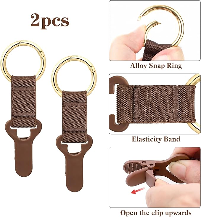 Niveaya Hat Clip for Travel on Bag - 2 Pack, Vacation Beach Cruise Essentials Accessory for Travel Handbag Backpack Luggage, Securely Hold to Keep Hat Shaped, Brown+Brown