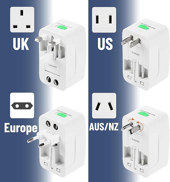 Bates- Universal Adapter for Travel, Compact International Power Adapter for USA, EU, UK, Australia, and India Outlets, All in One
