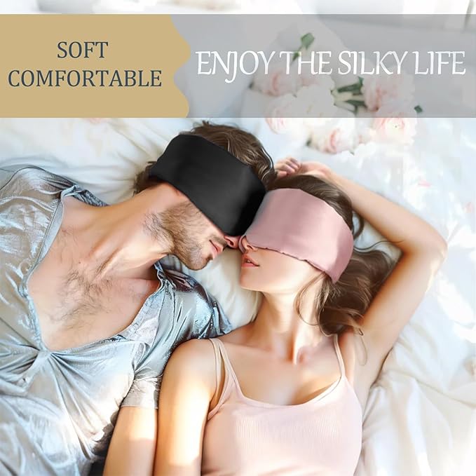 Satin Sleep Eye Mask, 100% Complete Blackout Sleeping Mask for Women Men Side Sleepers, Zero Pressure Eye Shade with Adjustable Strap, Lightweight Breathable Night Blindfold for Travel Shift Work Naps
