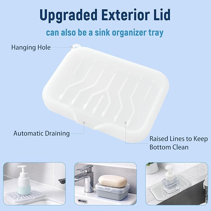Leakproof Silicone Travel Soap Case: Compact Portable Bar Soap Case with Drainage Layer & Upgraded Lid - 2026 Travel Essentials for Camping, Gym, Shower & Carry-on Bags (Gray)