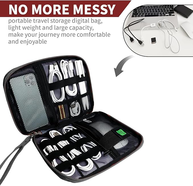Lcsmaokin Electronics Travel Organizer,Portable Waterproof Electronic Travel Storage Bag for Small Charging Cord Storage,Charger,SD Card etc,for Travel,Business-Wine Red Black