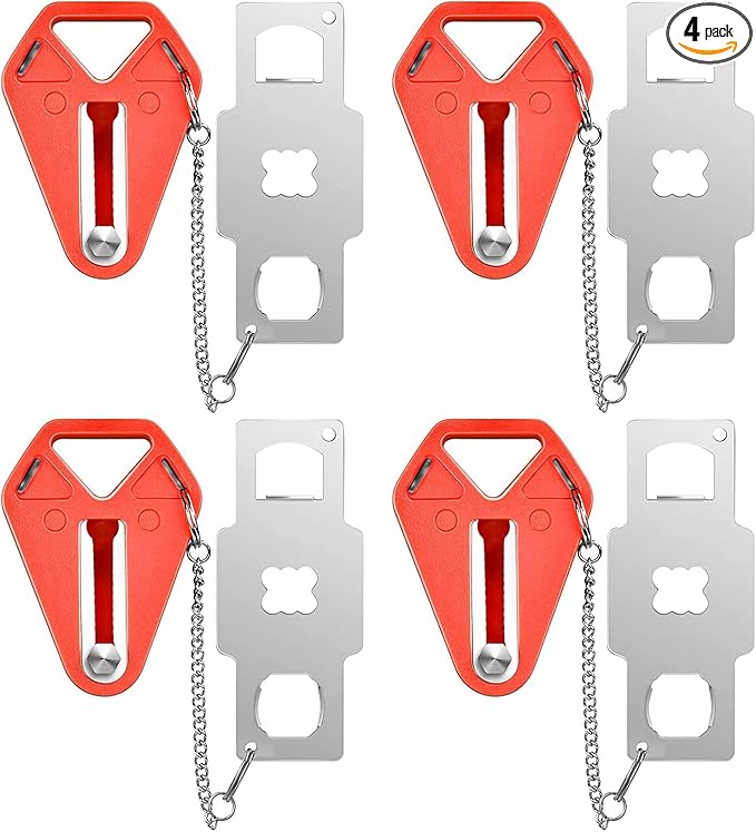 Travel Door Lock for Hotel Rooms Apartment Locks Home Security Defender Door Lock Latch Extra Door Locker from Inside Portable Lock for Door Security Travel Gifts Must Haves Essentials (4 Pack, Red)