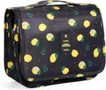 Pengxiaomei Hanging Toiletry Bag, Black Waterproof Cosmetic Bag Portable Lemon Makeup Pouch Travel Wash Bag with Handle for Kids Teen Girls Birthday Mothers Day Gifts