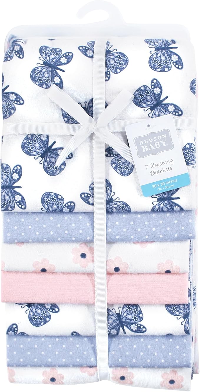 Hudson Baby Unisex Baby Cotton Flannel Receiving Blankets 7-Pack Bundle, Beautiful Butterfly, One Size